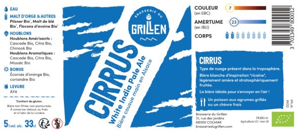 etiquette de la bière cirrus de la brasserie du grillen