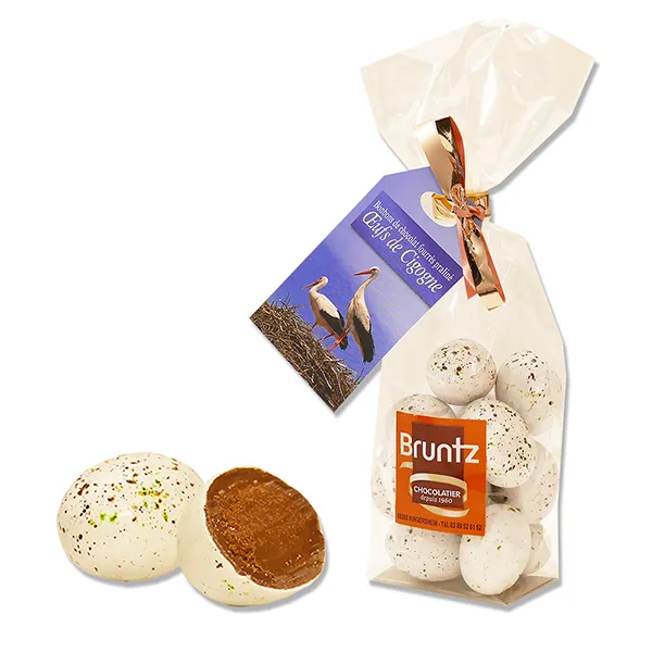 sachet d'œufs cigogne chocolat avec 2 coupés