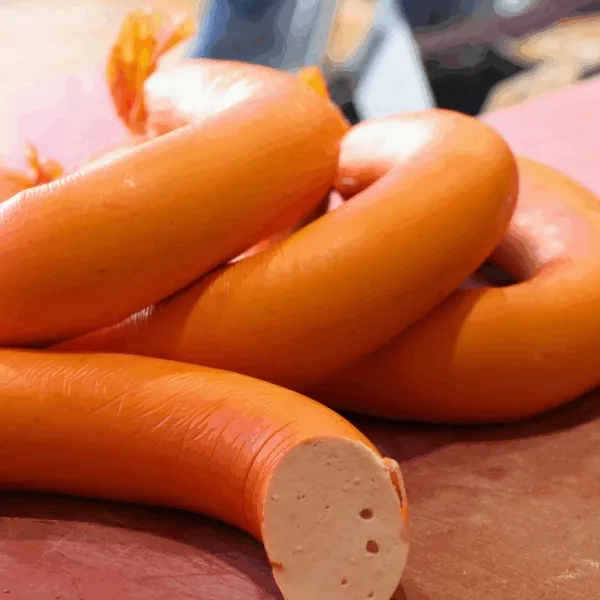 rond entier et morceau de saucisse de viande