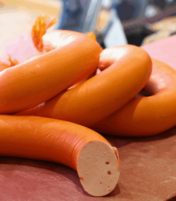 rond entier et morceau de saucisse de viande