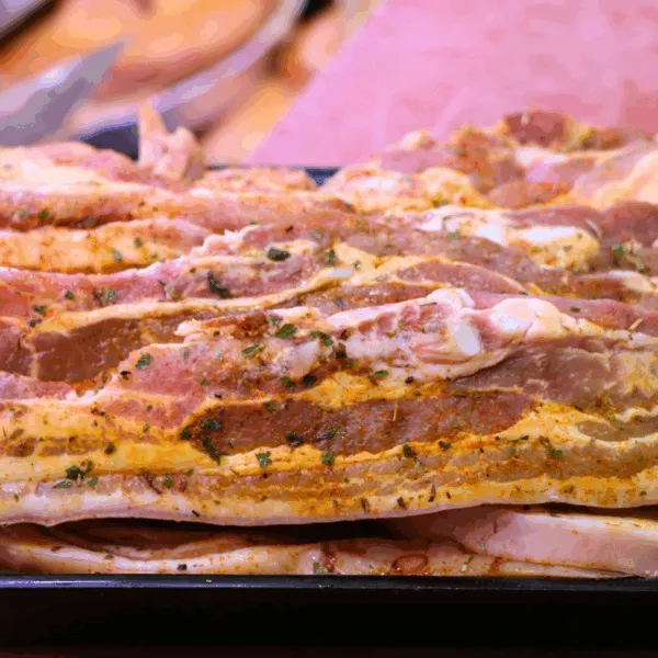 tranches de lard mariné chez baradel