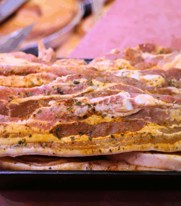 tranches de lard mariné chez baradel