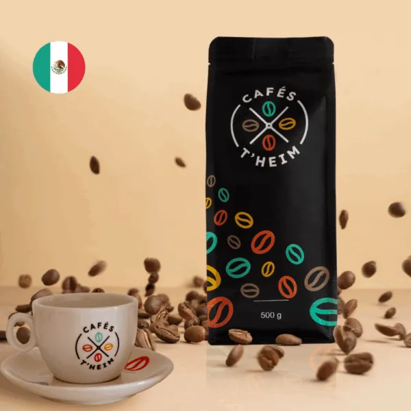sachet de café grand cru Mexique avec grain et tasse