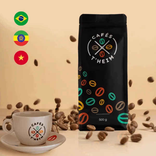évasion gourmande, sachet café avec tasse et grains