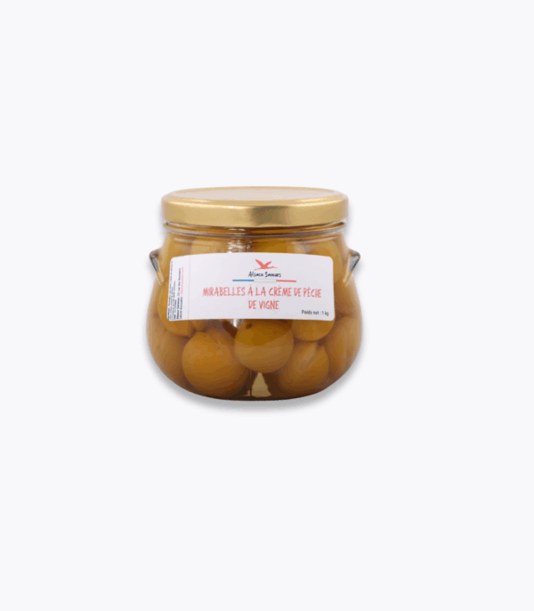 bocal de pêches de vigne à la mirabelle