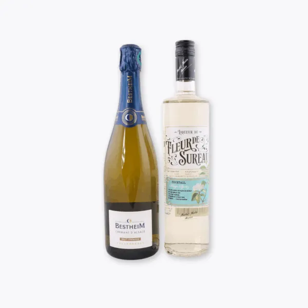 bouteille de crémant et liqueur de sureau pour pack hugo