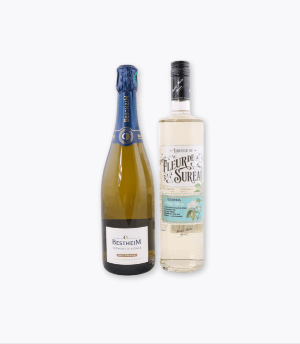 bouteille de crémant et liqueur de sureau pour pack hugo