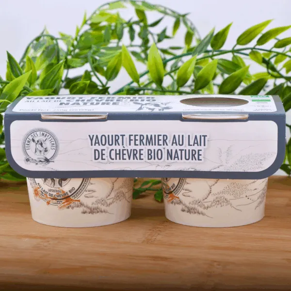 lot de 2 yaourts fermier à la chèvre nature sur planche
