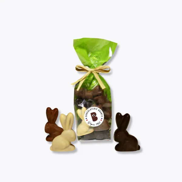 sachet de lapins pralinés enrobés de chocolat