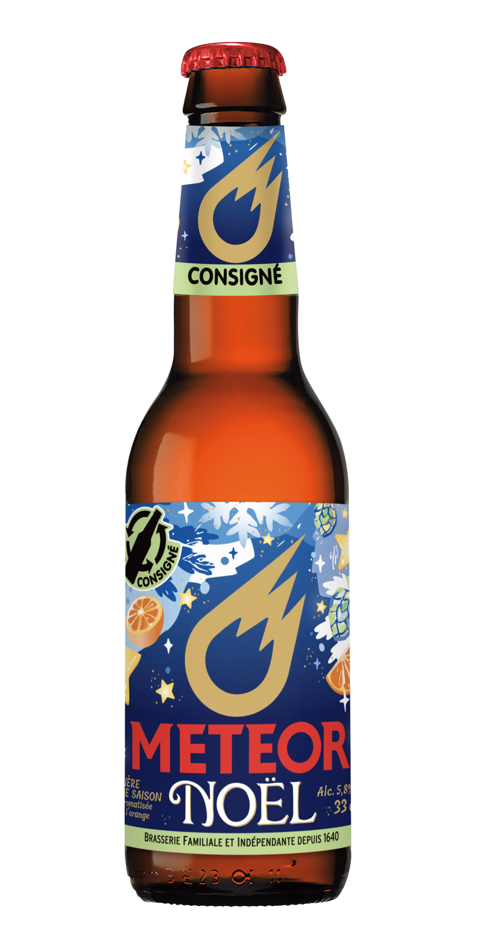 bouteille verre meteor noël 33cl