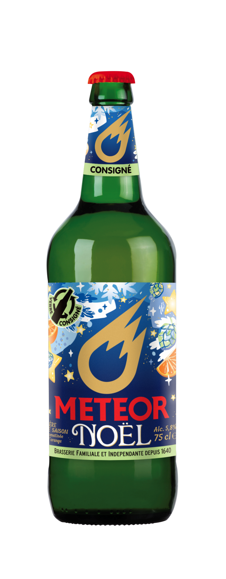 bouteille verre meteor noël 75cl
